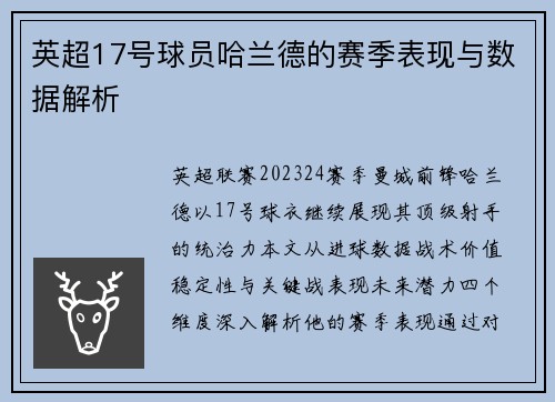 英超17号球员哈兰德的赛季表现与数据解析